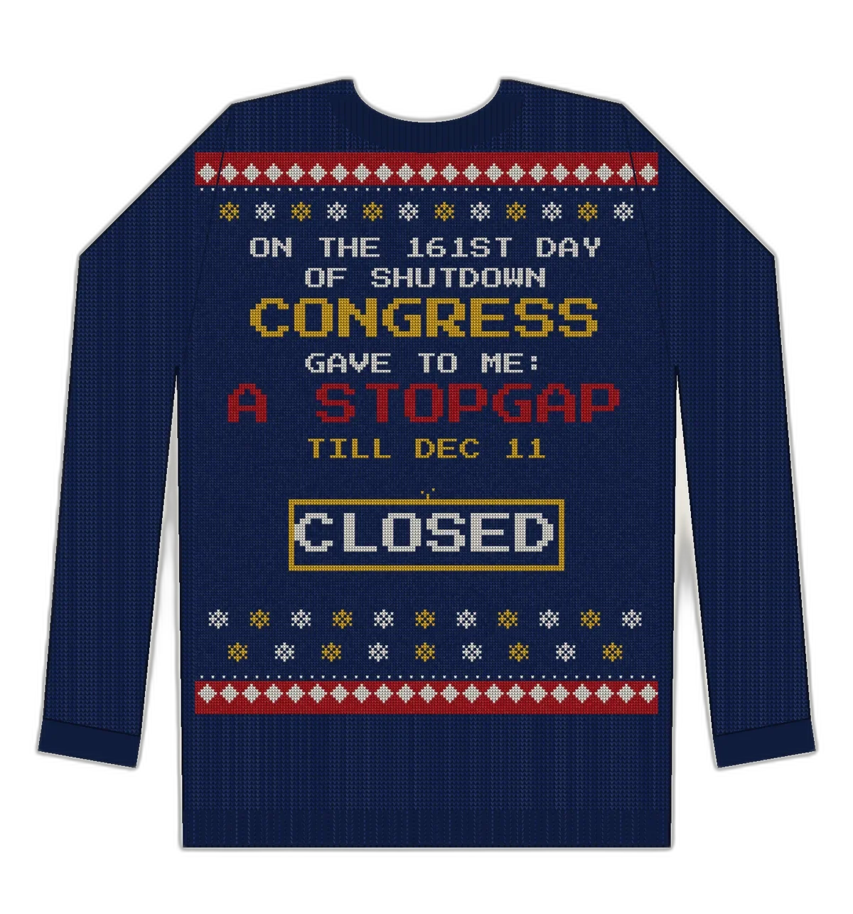 161 Days of Shutdown ugly Christmas sweater mockup